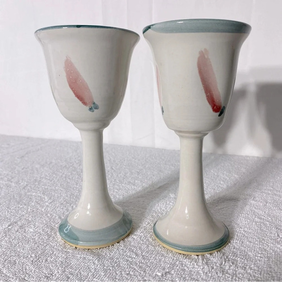 Vintage Ceramic Stoneware Pottery Goblets x2 - Picture 3 of 8